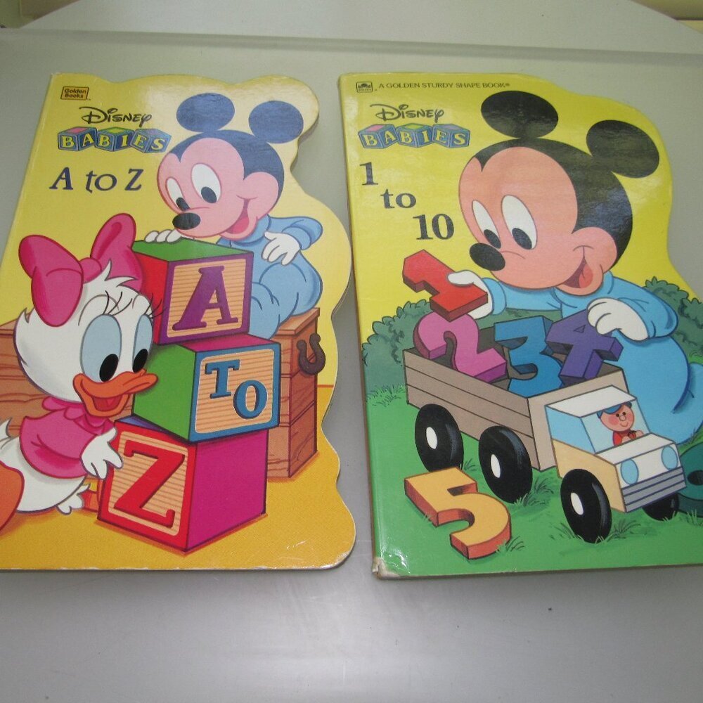 Disney Babies A to Z & 1 to 10 Golden Sturdy Shape Books Lot - Vintage Preschool